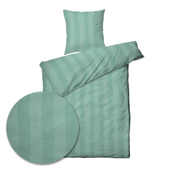 ProSleep, Sengetøj 140x200 cm - Wide stripe Granite green - Bomuldssatin Billede af ProSleep, Sengetøj 140x200 cm - Wide stripe Granite green - Bomuldssatin
