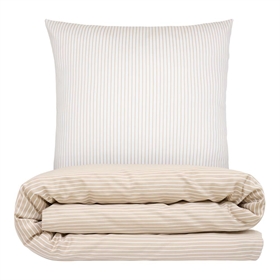 Sengetøj 140x220 cm - bomuldssatin dobbeltsidet - stribet - taupe - Luna Denmark