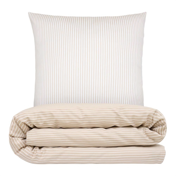 Sengetøj 140x220 cm - bomuldssatin dobbeltsidet - stribet - taupe - Luna Denmark