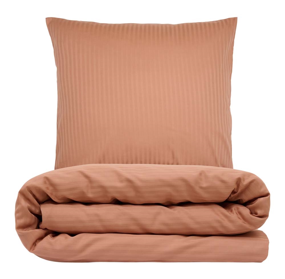 Sengetøj 140x220 cm - bomuldssatin - Smal stribet - mokka mousse - Prima