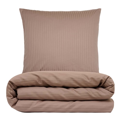 Sengetøj 140x200 cm - bomuldssatin - Smal stribet - taupe - Prima