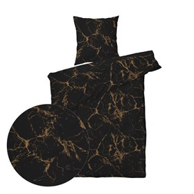Sengetøj bomuldssatin - 140x200 cm - Marmor Black Gold - NATURE by Luna Denmark
