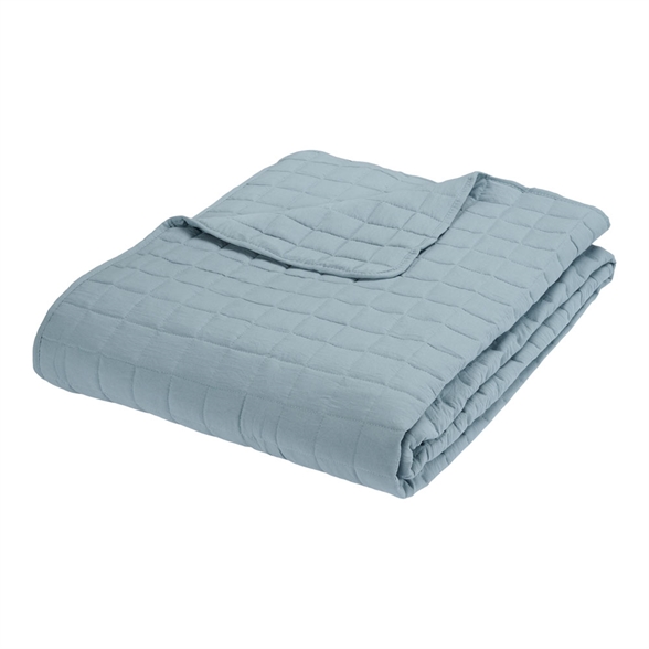 Ensfarvet sengetæppe - 240x260cm - Gunhild - Dusty Blue