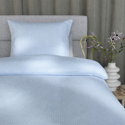 Sengetøj 140x200 cm - bomuldssatin - Blocks - lys blå - Prima