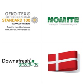 Dundyner fra Ringsted Dun er certificerede i henhold til både Downafresh®, OEKO-TEX og NOMITE