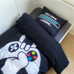 2 i 1 print - forside med print af seje gamer motiver, sort ensfarvet bagside