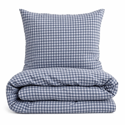 Sengetøj 140x200 cm - bæk og bølge - Check - blå - Luna Denmark
