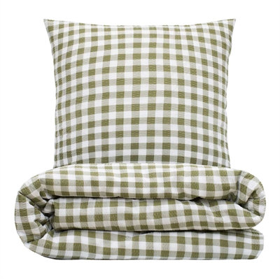 Sengetøj 140x200 cm - bæk og bølge - Check - Oliven grøn - Luna Denmark